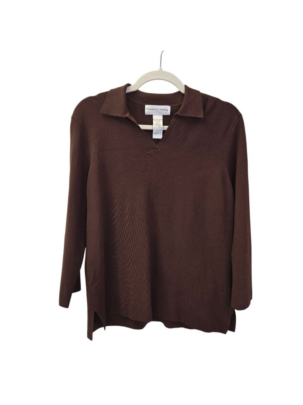 August Silk Collared V-Neck Knit Sweater Size Large